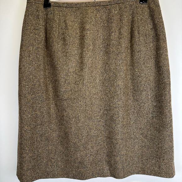 Talbots Wool Blend Brown Herringbone Midi Straight Skirt Womens Size 14 Office - Picture 2 of 13
